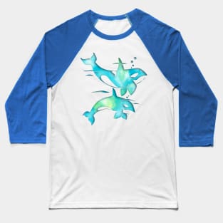 Aqua Sea Orca Whales Baseball T-Shirt